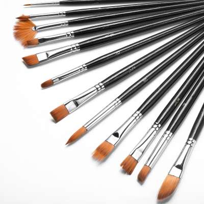 Paint Brushes 12 Set Professional Paint Brush Round Pointed Tip Nylon Hair Artist Brush Set for Acrylic Watercolor Oil Painting