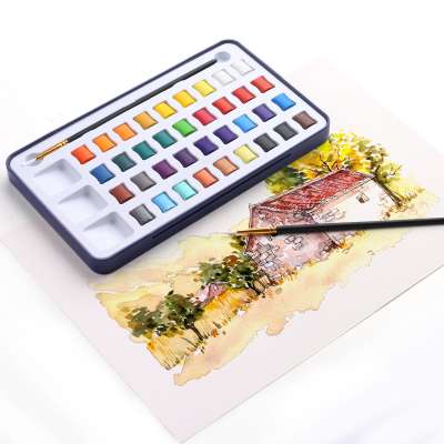 12/18/24/36 Best Selling Products Kids Pocket Neon Solid Cake Half Pan Metallic Artist Watercolor Paint Set with Brush